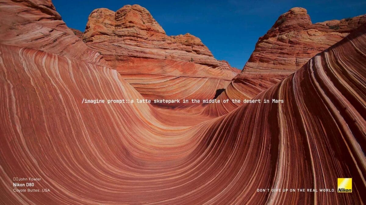 coyote buttes canyon in usa, ad reading latte skatepark in the middle of the desert in mars