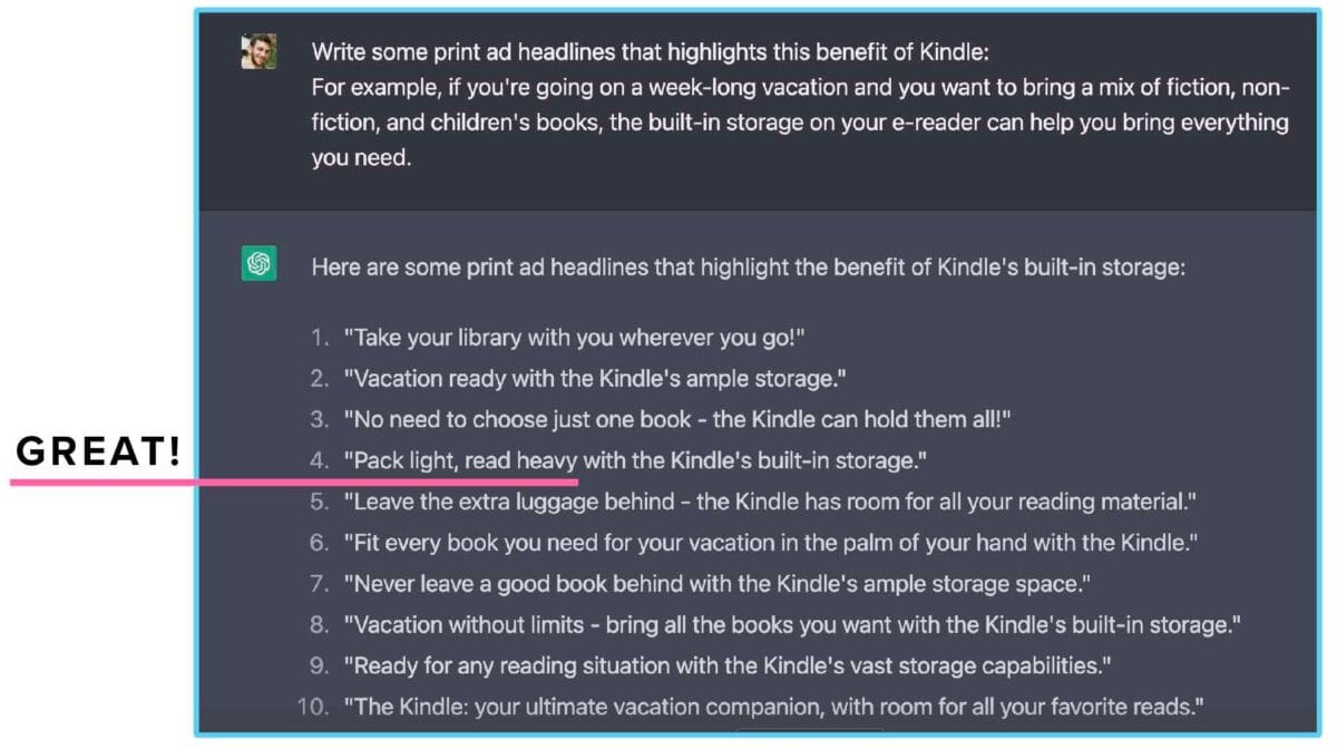 asking chatgpt for some ad headlines