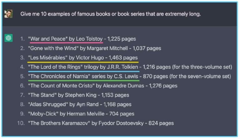 using ai to generate a list of long novels