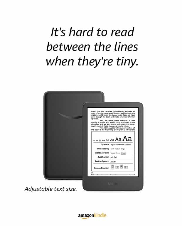 amazon ereader vs books ad. It's hard to read between the lines when they're tiny.