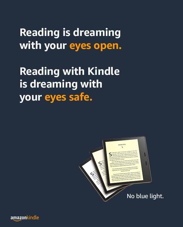 reading is dreaming with your eyes open, reading with kindle is dreaming with your eyes safe