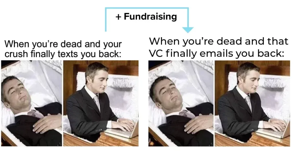 meme fundraising, when you're dead and you vc finally emails you back